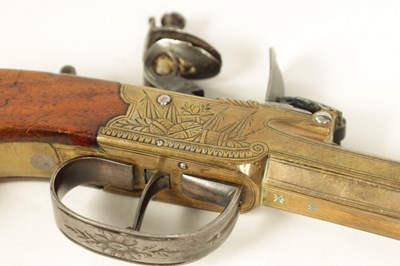 Lot 679 - A RARE PAIR OF EARLY 19TH CENTURY FLINTLOCK BOX-LOCK BLUNDERBUSS-PISTOLS WITH UNDER SPRING BAYONETS BY YOUNG