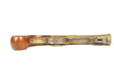 Lot 679 - A RARE PAIR OF EARLY 19TH CENTURY FLINTLOCK BOX-LOCK BLUNDERBUSS-PISTOLS WITH UNDER SPRING BAYONETS BY YOUNG