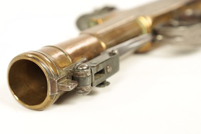 Lot 679 - A RARE PAIR OF EARLY 19TH CENTURY FLINTLOCK BOX-LOCK BLUNDERBUSS-PISTOLS WITH UNDER SPRING BAYONETS BY YOUNG