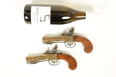 Lot 679 - A RARE PAIR OF EARLY 19TH CENTURY FLINTLOCK BOX-LOCK BLUNDERBUSS-PISTOLS WITH UNDER SPRING BAYONETS BY YOUNG