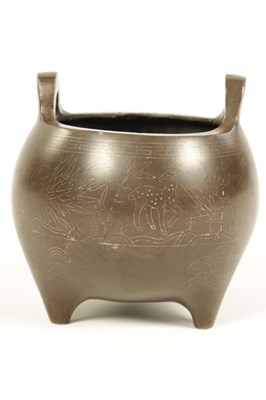 Lot 73 - AN 18TH/19TH CENTURY CHINESE BRONZE CENSER WITH SILVER WIRE INLAY