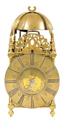 Lot 738 - DAVID LESTURGEON, LONDON. A LATE 17TH CENTURY BRASS STRIKING LANTERN CLOCK