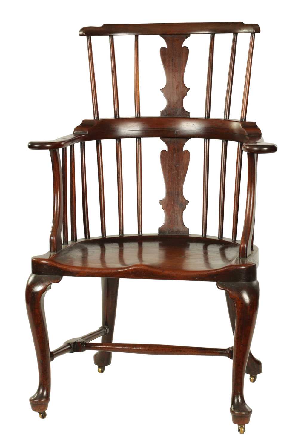 Lot 1001 - A GEORGE II MAHOGANY COMB BACK WINDSOR CHAIR