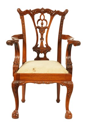 Lot 1305 - A 20TH CENTURY MAHOGANY CHIPPENDALE STYLE CHILDS ARMCHAIR