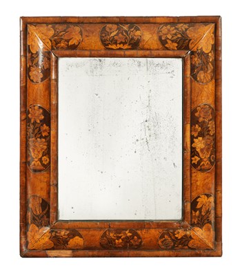 Lot 891 - A LATE 17TH CENTURY WILLIAM AND MARY MARQUETRY PANELLED WALNUT HANGING MIRROR OF LARGE SIZE