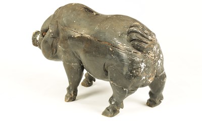 Lot 592 - AN EARLY 19TH CENTURY CARVED WOOD BUTCHERS SHOP ADVERTISING DISPLAY DEPICTING A POT-BELLIED PIG.