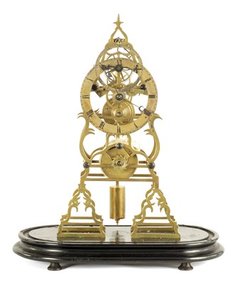 Lot 1046 - A 19TH CENTURY BRASS SINGLE FUSEE SKELETON CLOCK WITH SECONDS DIAL