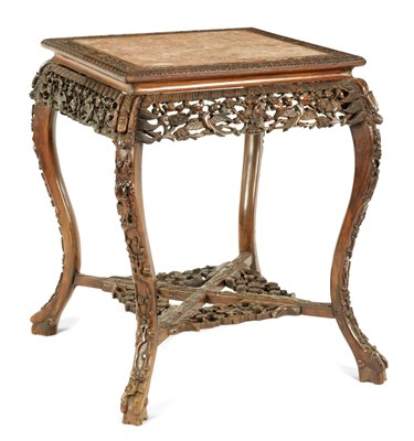 Lot 84 - A GOOD 19TH CENTURY FINELY CARVED CHINESE HARDWOOD SQUARE CENTRE TABLE