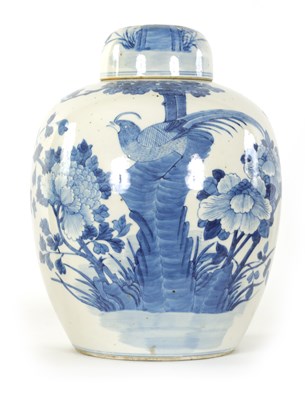 Lot 138 - A 19TH CENTURY CHINESE BLUE AND WHITE GINGER JAR AND COVER OF LARGE SIZE