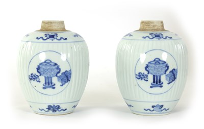 Lot 116 - A PAIR OF 19TH CENTURY CHINESE BLUE AND WHITE OVOID VASES
