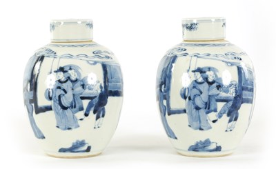 Lot 115 - A PAIR OF 19TH CENTURY CHINESE BLUE AND WHITE OVOID GINGER JARS AND COVERS