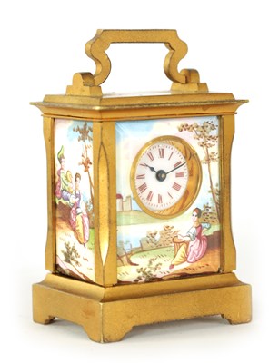 Lot 687 - A FRENCH MINIATURE GILT AND ENAMEL PANELLED CARRIAGE CLOCK CIRCA 1900