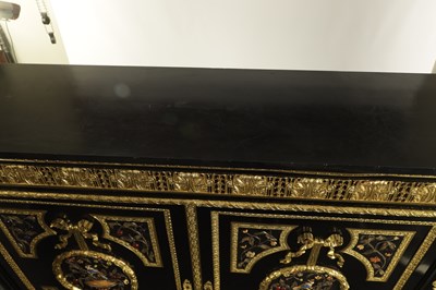 Lot 875 - MATHIEU BEFORT (BEFORT JEUNE) (1813 - 1880) A FINE 19TH CENTURY PIETRA DURA AND ORMOLU MOUNTED EBONISED SIDE CABINET OF LARGE SIZE