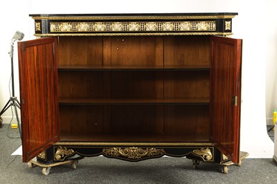 Lot 875 - MATHIEU BEFORT (BEFORT JEUNE) (1813 - 1880) A FINE 19TH CENTURY PIETRA DURA AND ORMOLU MOUNTED EBONISED SIDE CABINET OF LARGE SIZE