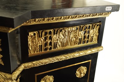 Lot 875 - MATHIEU BEFORT (BEFORT JEUNE) (1813 - 1880) A FINE 19TH CENTURY PIETRA DURA AND ORMOLU MOUNTED EBONISED SIDE CABINET OF LARGE SIZE