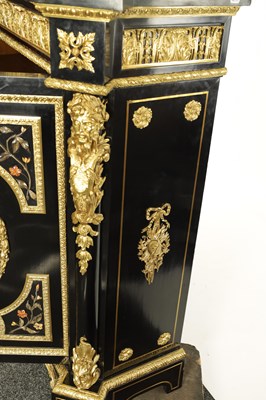 Lot 875 - MATHIEU BEFORT (BEFORT JEUNE) (1813 - 1880) A FINE 19TH CENTURY PIETRA DURA AND ORMOLU MOUNTED EBONISED SIDE CABINET OF LARGE SIZE