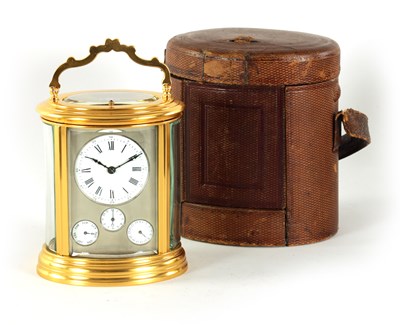 Lot 710 - A LARGE LATE 19TH CENTURY FRENCH OVAL CASED REPEATING GRAND SONNERIE CARRIAGE CLOCK WITH CALENDAR WORK AND ALARM