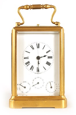 Lot 709 - BARWISE, PARIS.  A 19TH CENTURY FRENCH GILT BRASS REPEATING CARRIAGE CLOCK WITH CALENDAR AND SECONDS HAND