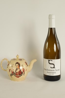 Lot 52 - AN 18TH CENTURY STAFFORDSHIRE CREAMWARE  ROYAL COMMEMORATIVE GLOBULAR TEAPOT CIRCA 1770