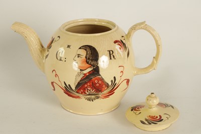 Lot 52 - AN 18TH CENTURY STAFFORDSHIRE CREAMWARE  ROYAL COMMEMORATIVE GLOBULAR TEAPOT CIRCA 1770
