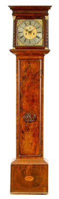 Lot 724 - WILLIAM PREVOST, NEWCASTLE.  AN EARLY 18TH CENTURY FIGURED WALNUT PROVINCIAL EIGHT-DAY LONGCASE CLOCK