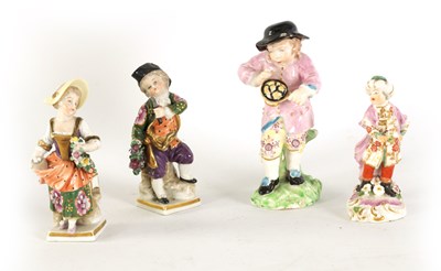 Lot 44 - TWO 18TH CENTURY SMALL DERBY FIGURES OF AN OYSTER VENDOR AND A FLOWER SELLER