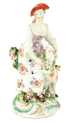 Lot 27 - AN 18TH CENTURY DERBY FIGURE OF A SHEPHERDESS