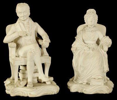Lot 47 - A PAIR OF EARLY 19TH CENTURY MINTON TYPE BISQUE PORCELAIN FIGURES OF WILLIAM WILBERFORCE  AND HANNAH MOORE