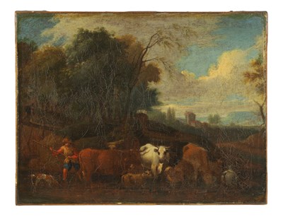 Lot 392 - AN 18TH CENTURY OIL ON CANVAS - CONTINENTAL LANDSCAPE SCENE