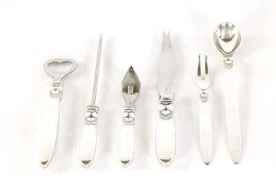Lot 308 - A GEORGE JENSEN, DENMARK SIX PIECE SILVER MOUNTED COCKTAIL SET