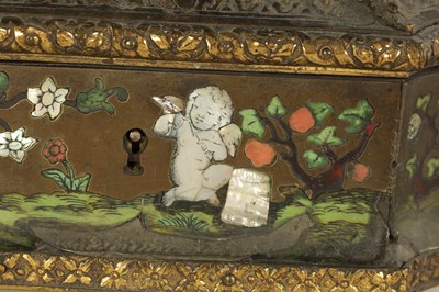 Lot 492 - A LATE 17TH/EARLY 18TH CENTURY CONTINENTAL ORMOLU MOUNTED TORTOISESHELL AND STAINED HORN INLAID DRESSING TABLE CASKET