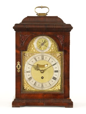 Lot 831 - JOSEPH WINDMILLS, LONDON.  AN EARLY 18TH CENTURY WALNUT INVERTED BELL-TOP PULL QUARTER REPEAT VERGE BRACKET CLOCK