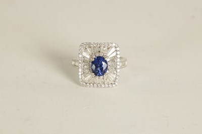 Lot 251 - A LADIES 18CT WHITE GOLD, SAPPHIRE AND DIAMOND RING