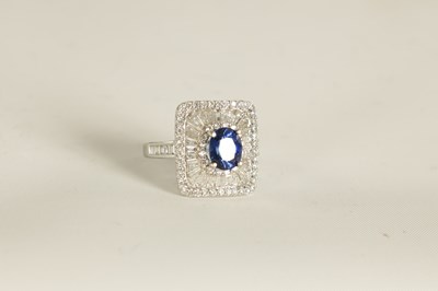 Lot 251 - A LADIES 18CT WHITE GOLD, SAPPHIRE AND DIAMOND RING