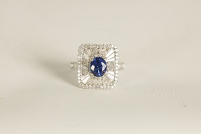 Lot 251 - A LADIES 18CT WHITE GOLD, SAPPHIRE AND DIAMOND RING