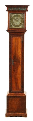 Lot 1226 - A 19TH CENTURY WILLIAM AND MARY STYLE HERRING-BANDED, MULBERRY AND WALNUT  EIGHT-DAY WEIGHT DRIVEN MININATURE LONGCASE CLOCK
