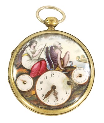 Lot 263 - A 19TH CENTURY CONTINENTAL ENAMEL CALENDAR DIAL  OPEN FACE POCKET WATCH