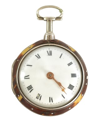 Lot 267 - M. LYTHALL, RADFORD HALL. A GEORGE III TORTOISESHELL AND SILVER PAIR CASED POCKET WATCH