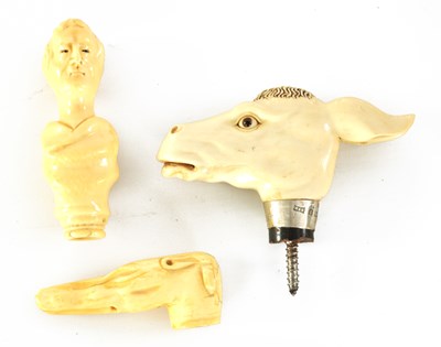 Lot 343 - A COLLECTION OF THREE CARVED IVORY WALKING STICK HANDLES