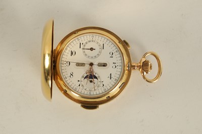 Lot 279 - A LATE 19TH CENTURY 18CT GOLD  HUNTER CHRONOGRAPH QUARTER REPEATING POCKET WATCH