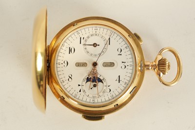 Lot 279 - A LATE 19TH CENTURY 18CT GOLD  HUNTER CHRONOGRAPH QUARTER REPEATING POCKET WATCH