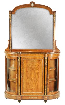 Lot 928 - A 19TH CENTURY ORMOLU MOUNTED FIGURED WALNUT MIRROR BACK CREDENZA OF SMALL PROPORTIONS