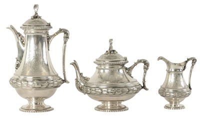 Lot 335 - A 19TH CENTURY CONTINENTAL SILVER THREE PIECE TEA SERVICE