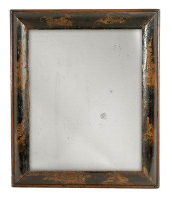 Lot 900 - AN EARLY 18TH CENTURY CHINOISERIE DECORATED LACQUERED D MOULDED HANGING MIRROR
