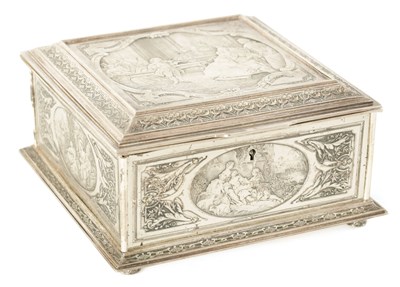 Lot 518 - A LATE 19TH CENTURY SILVER PLATED JEWELLERY CASKET DEPICTING MOZART