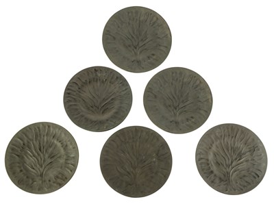 Lot 21 - A SET OF SIX LALIQUE ‘ALGUES NOIR’ TREE OF LIFE PLATES