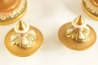 Lot 43 - HARRY STINTON. A FINE PAIR OF ROYAL WORCESTER OVOID PEDESTAL CABINET VASES AND COVERS
