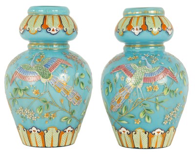 Lot 2 - A PAIR OF 19TH CENTURY FRENCH BLUE OPAQUE GLASS VASES