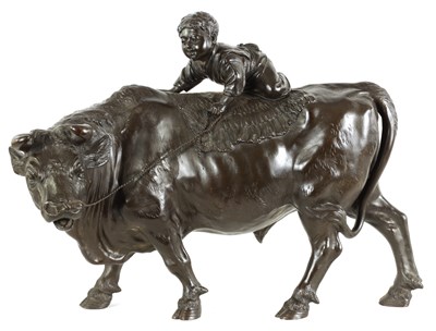 Lot 142 - A JAPANESE MEIJI PERIOD PATINATED BRONZE SCULPTURE