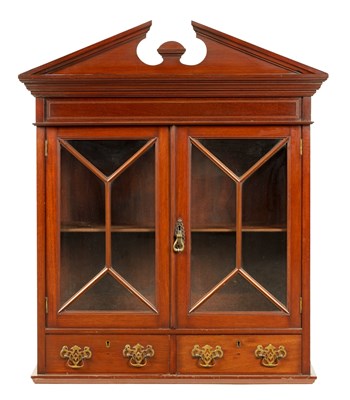 Lot 1420 - A LATE 19TH CENTURY MAHOGANY HANGING DISPLAY CABINET